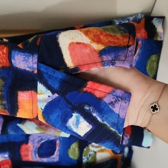 Ali Miles Colorful Abstract Patterned Coat Bell Sleeve Career Artsy Contemporary - Picture 4 of 12